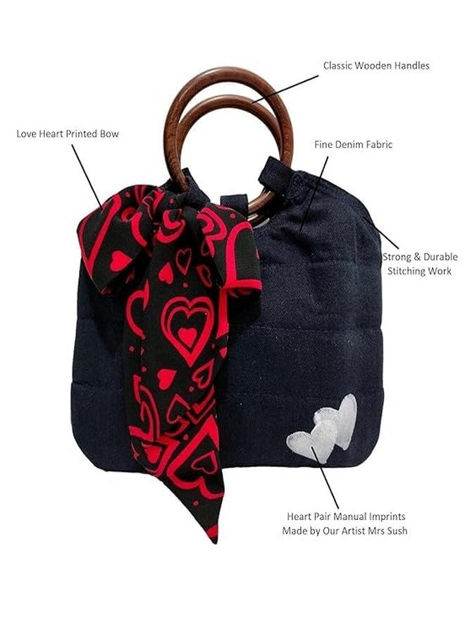 athizay handbags wooden handles Potli Bags with Handcrafted Bow Detail hand carry artistic wristlets bags for women (Blue, Red, Black, White) - Image 4
